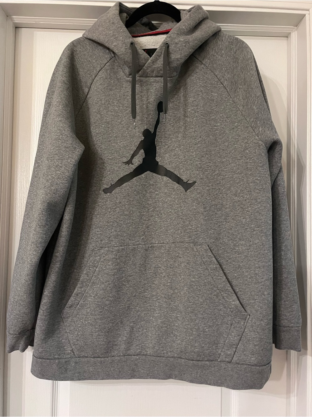 Jordan XL Gray Fleece Pullover Hoodie W/Blk Jumpman Logo Graphic Print On Chest